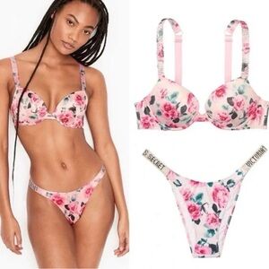 SET✨ VERY SEXY Bombshell Logo Shine Strap Add-2-Cups Push-Up Bra & Bikini Bottom